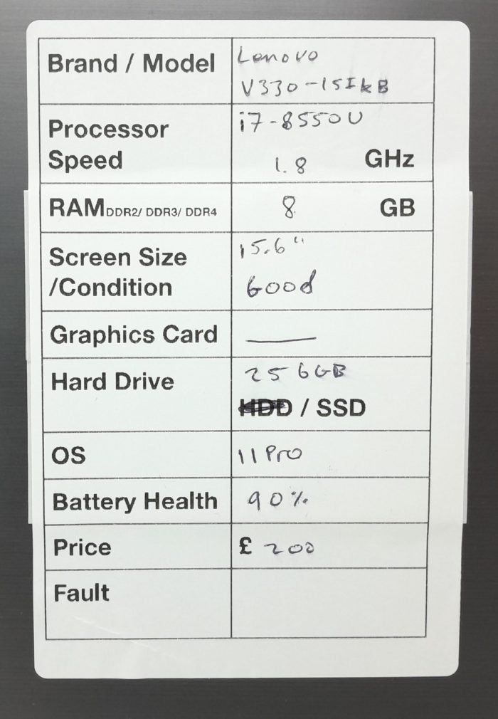 Lenovo V330-15IKB 81AX - i7-8550U 1.8GHz - 8GB Ram - 15.6" - 256GB SSD - Windows 11 Pro - Image 3