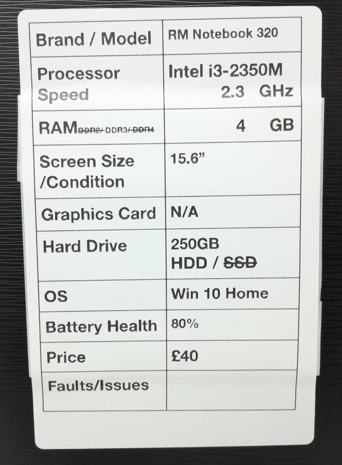 RM Education RM320 W255EU - Intel i3-2350M 2.3GHz - 4GB RAM - 15.6" - 250GB HDD - Windows 10 Home - Image 3
