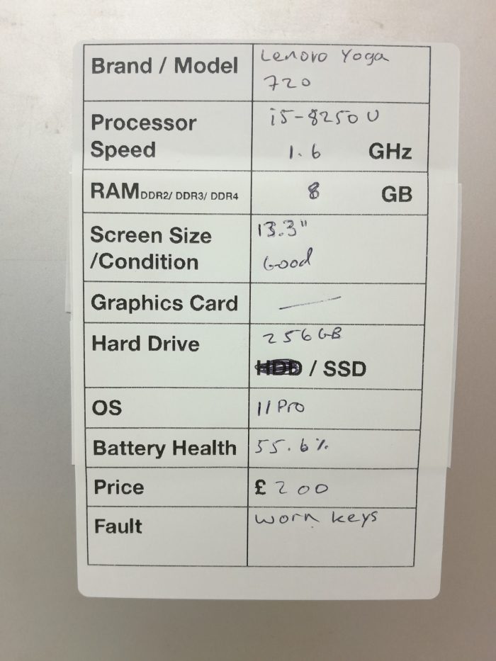 Lenovo Yoga 720-12IKB 81C3 - i5-8250U 1.6GHz - 8GB Ram - 13.3" - 256GB SSD - Windows 11 Pro - Image 3