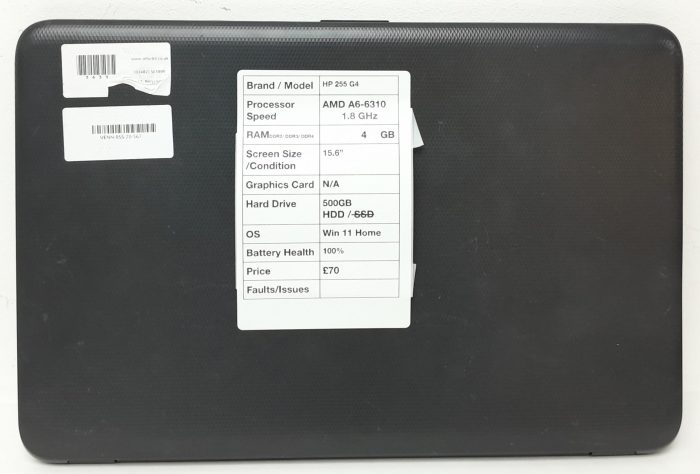 HP 255 G4 - AMD A6-6310 1.8GHz - 4GB RAM - 15.6" -500GB HDD - Windows 11 Home - Image 4