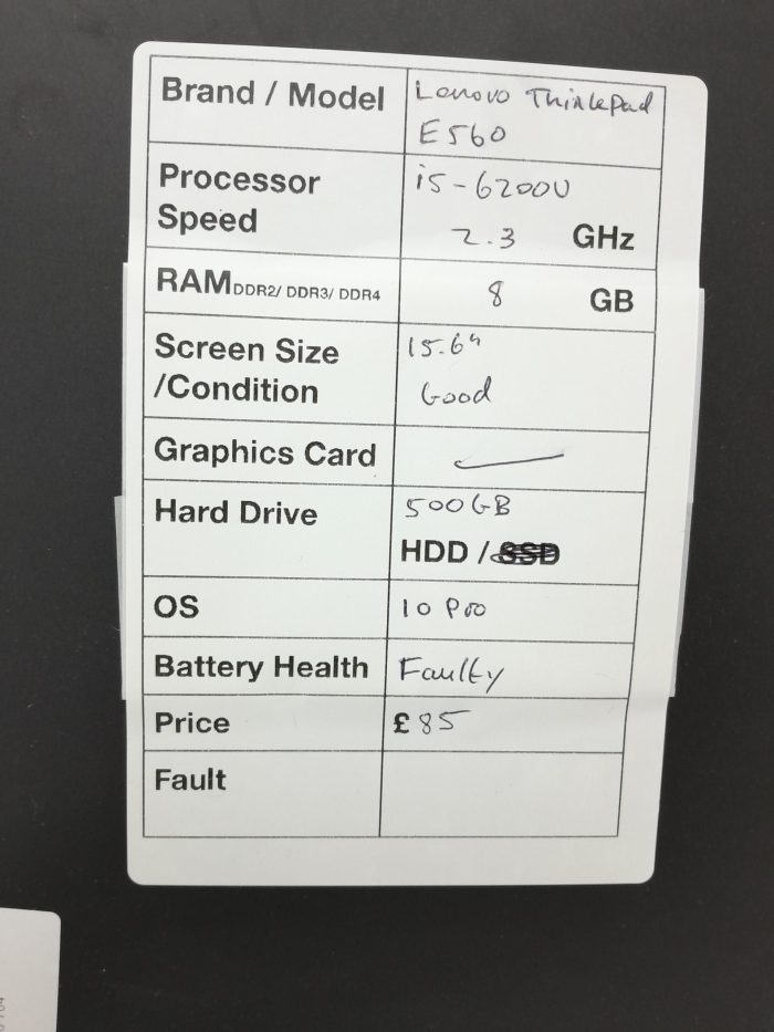 Lenovo Thinkpad E560 - i5-6200U 2.3GHz - 8GB RAM - 15.6" - 500GB HDD - Windows 10 Pro - Image 3