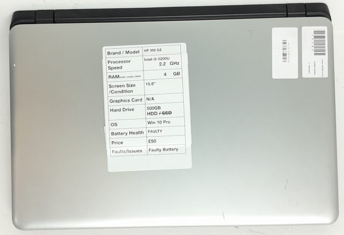 HP 350 G2 - Intel i5-5200U 2.2GHz - 4GB Ram - 15.6" - 500GB HDD - Windows 10 Pro - Image 4