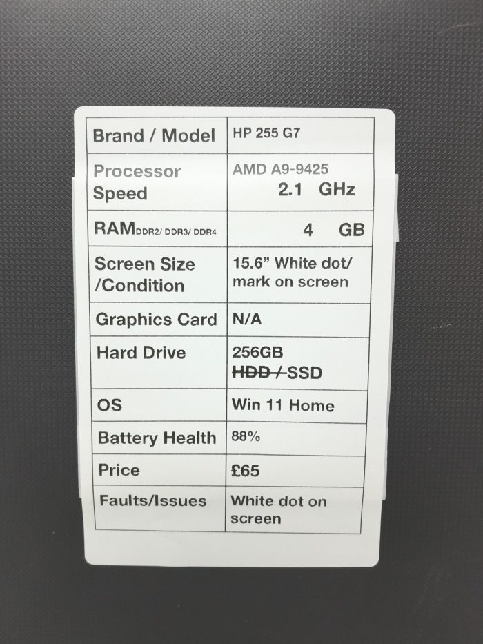 HP 255 G7 - AMD A9-9425 2.1GHz - 4GB - 15.6" - 256GB SSD - Windows 11 Home - Image 3