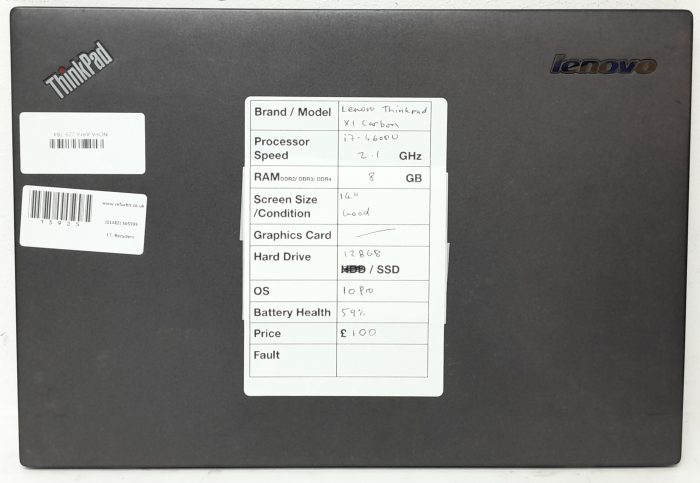 Lenovo ThinkPad X1 Carbon - i7-4600U 2.1GHz - 8GB Ram - 14" - 128GB SSD - Windows 10 Pro - Image 4