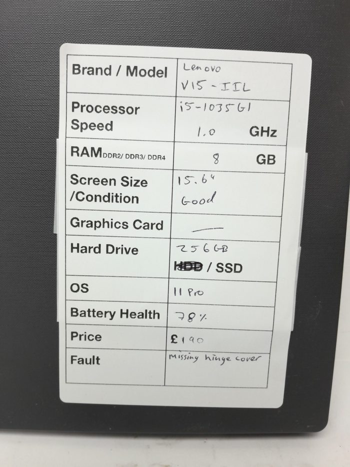 Lenovo V15-IIL 82C5 - i5-1035G1 1GHz - 8GB Ram - 15.6" - 256GB SSD - Windows 11 Pro - Image 3
