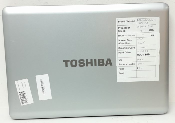 Toshiba Satellite Pro L450-13P - Celeron 900 2.2GHz - 2GB RAM - 15.6" - 250GB HDD - Windows 10 Pro - Image 4