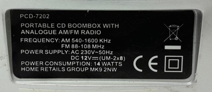 Home Retail Group PCD-7202 Portable CD Boombox with Analogue AM/FM Radio - Image 3