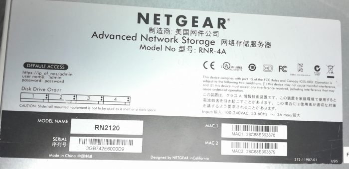 Netgear ReadyNas RNR-4A Advanced Network Storage RN2120 - Image 3