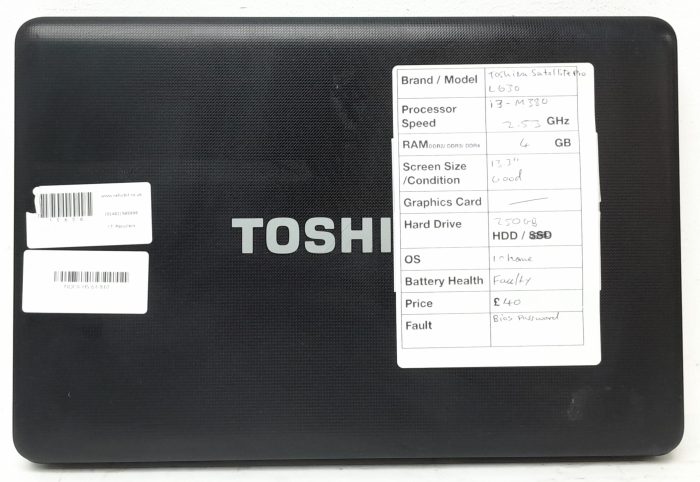 Toshiba Satellite Pro L630 - i3-M380 2.53GHz - 4GB RAM - 13.3" - 250GB HDD - Windows 10 Home - Image 4