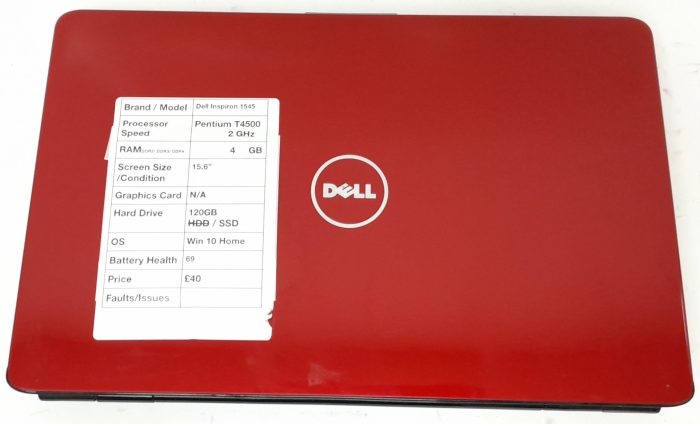 Dell Inspiron 1545 1545-2106 - Pentium T4500 2GHz - 4GB RAM - 15.6" - 120GB SSD - Windows 10 Home - Image 4