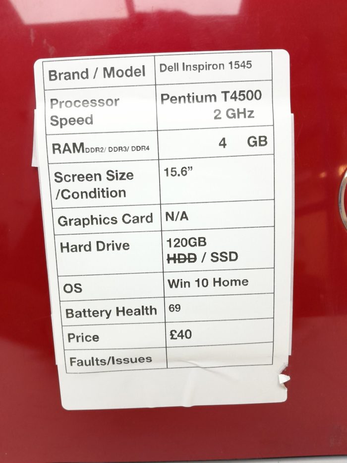 Dell Inspiron 1545 1545-2106 - Pentium T4500 2GHz - 4GB RAM - 15.6" - 120GB SSD - Windows 10 Home - Image 3