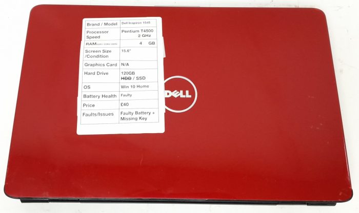 Dell Inspiron 1545 1545-2106 - Pentium T4500 2GHz - 4GB RAM - 15.6" - 120GB SSD - Windows 10 Home - Image 4