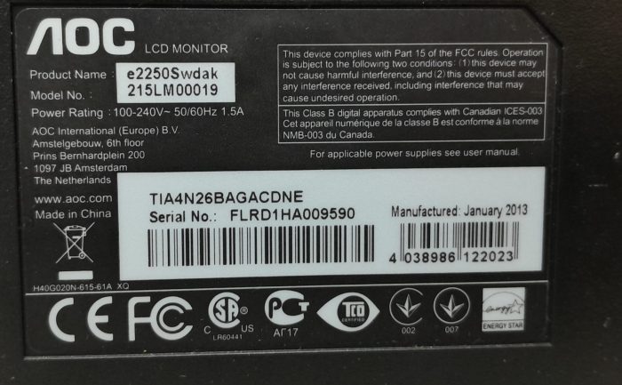 AOC 215LM00019 21.5" DVI VGA LCD Monitor - Image 3