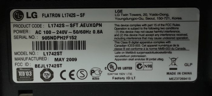 LG Monitor Flatron 17" L1742S-SF VGA - Image 3