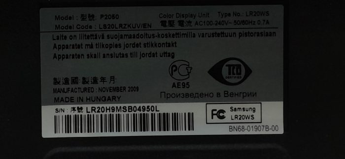 Samsung Monitor SyncMaster 20" P2050 LS20LRZKUV/EN DVI VGA - Image 3
