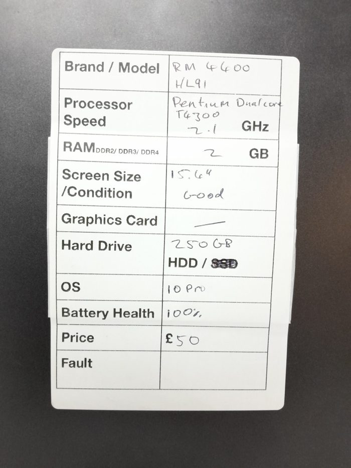 RM NBook 4400 HL91 - Pentium Dual Core T4300 2.1GHz - 2GB RAM - 15.4" - 250GB HDD - Windows 10 Pro - Image 3