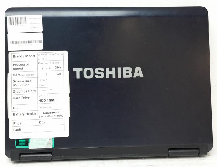 Toshiba Satellite Pro L40 PSL4BE-00M005EN - Pentium T2310 1.46GHz - 1GB RAM - 15.4" - 120GB HDD - Windows 10 Home - Image 4