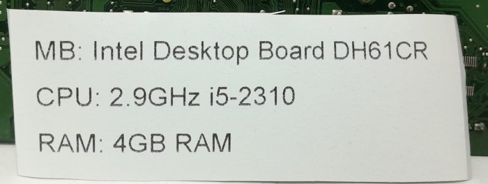 Intel DH61CR - i5-2310 2.9GHz - 4GB Ram - Desktop Board / Motherboard with IO Shield - Image 3