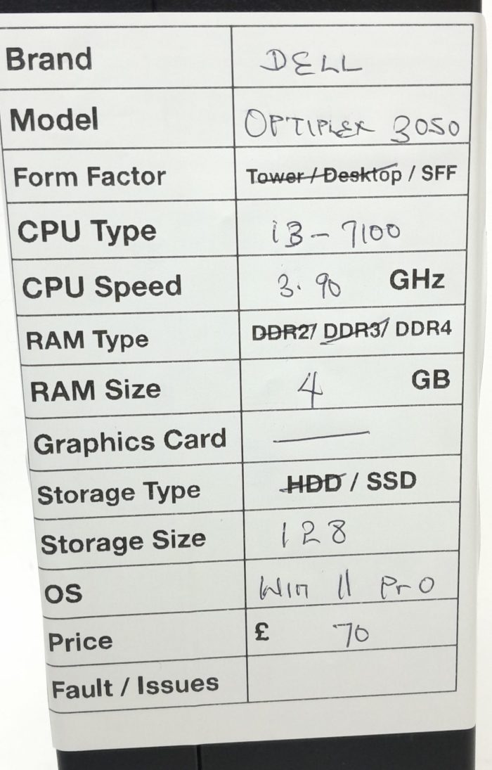 Dell Optiplex 3050 SFF i3-7100 3.90Ghz 4GB RAM 128GB SSD Windows 11 Pro - Image 3