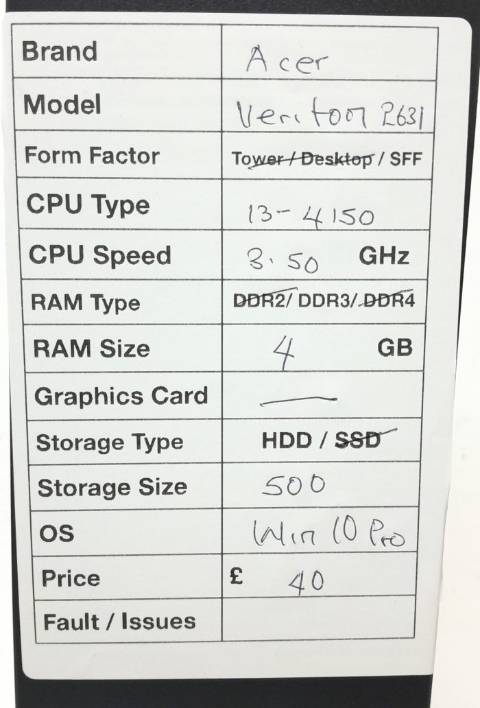 Acer Veriton 2631 SFF i3-4150 3.50Ghz 4GB RAM 500GB HDD Windows 10 Pro - Image 3
