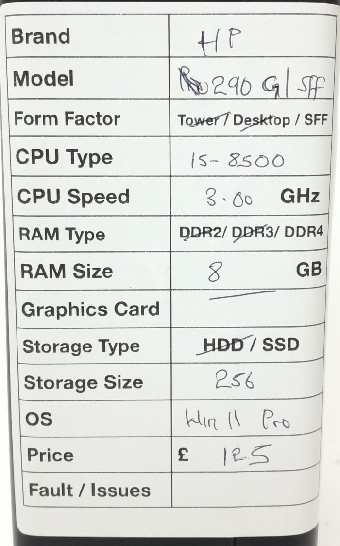 HP 290 G1 SFF i5-8500 3GHz 8GB RAM 256GB SSD Windows 11 Pro - Image 3