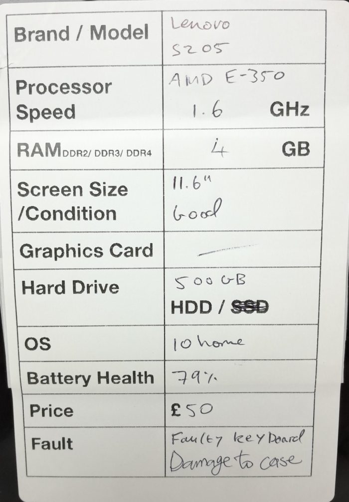 Lenovo S205 1038 - AMD E-350 1.6GHz - 4GB Ram - 11.6" - 500GB HDD - Windows 10 Home - Image 3
