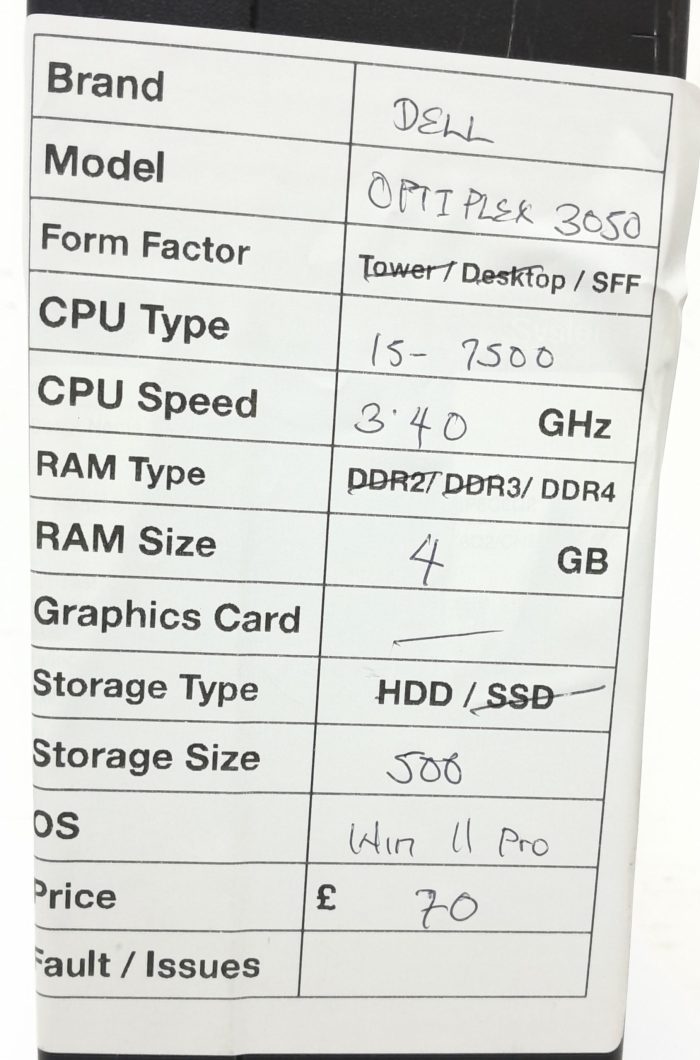 Dell Optiplex 3050 SFF i5-7500 3.40GHz 4GB RAM 500GB HDD Windows 11 Pro - Image 3