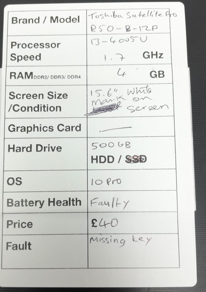 Toshiba Satellite Pro R50-B-12N - i3-4005U 1.7GHz - 4GB RAM - 15.6" - 500GB HDD - Windows 10 Pro - Image 3