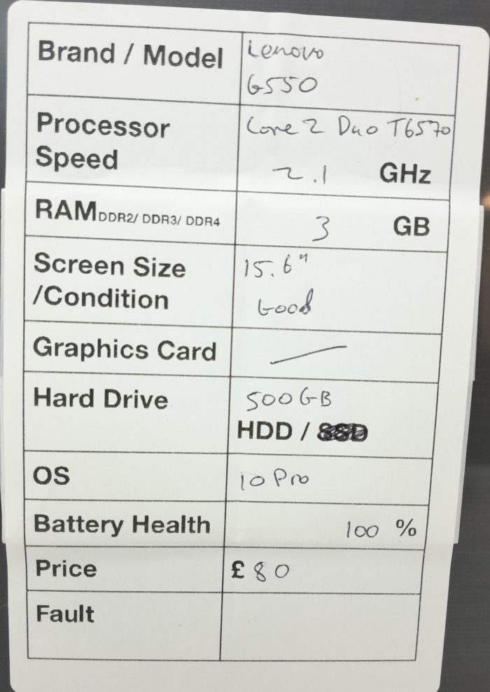 Lenovo G550 2958 - Core 2 Duo T6570 2.1GHz - 3GB RAM - 15.6" - 500GB HDD - Windows 10 Pro - Image 3