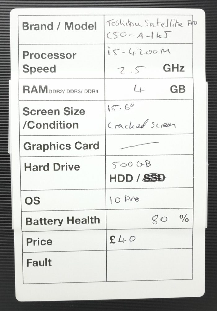 Toshiba Satellite Pro C50-A-1KJ - i5-4200M 2.5GHz - 4GB RAM - 15.6" - 500GB HDD - Windows 10 Pro - Image 3