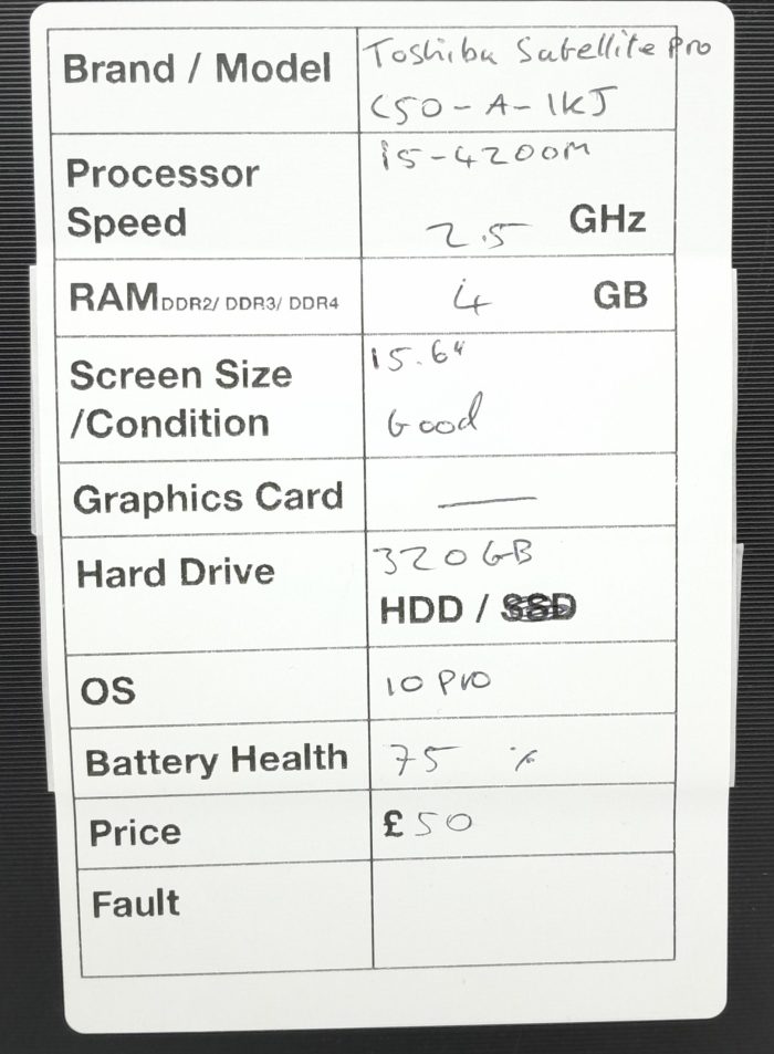 Toshiba Satellite Pro C50-A-1KJ - i5-4200M 2.5GHz - 4GB RAM - 15.6" - 320GB HDD - Windows 10 Pro - Image 3