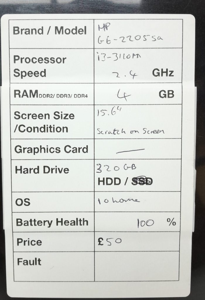 HP G6-2205sa - i3-3110M 2.4GHz - 4GB RAM - 15.6" - 320GB HDD - Windows 10 Home - Image 3