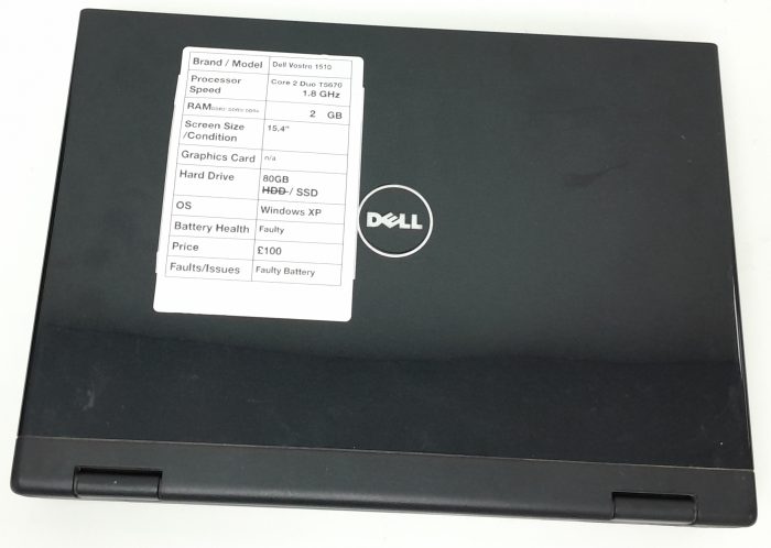 Dell Vostro 1510 - Core 2 Duo T5670 1.8GHz - 2GB Ram - 15.4" - 80GB SSD - Windows XP - Image 4