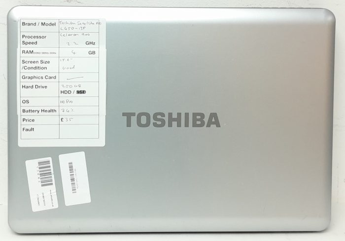 Toshiba Satellite Pro L450-13R - Celeron 900 2.2GHz - 4GB Ram - 15.6" - 250GB HDD - Windows 10 Pro - Image 4