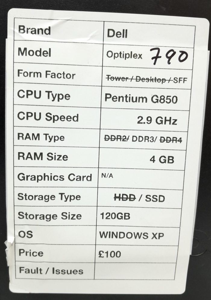 Dell OptiPlex 790 - SFF - Pentium G850 2.9GHz - 4GB Ram - 120GB SSD - Windows XP - Image 3