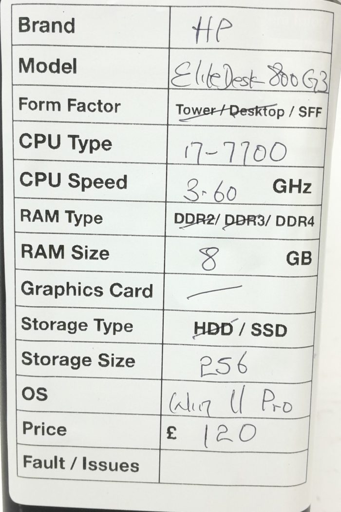 HP EliteDesk 800 G3 - SFF - i7-7700 3.60GHz -8GB Ram - 256GB SSD - Windows 11 Pro - Image 3