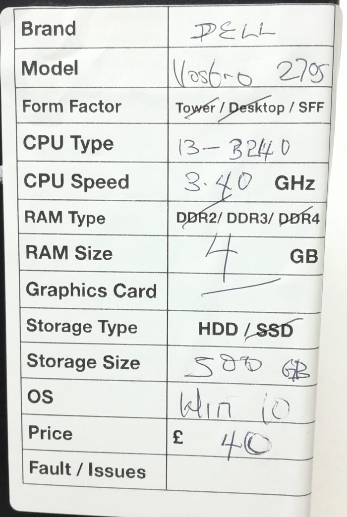 Dell Vostro 270S - SFF - i3-3240 3.40Ghz - 4GB RAM - 500GB HDD - Windows 10 - Image 3