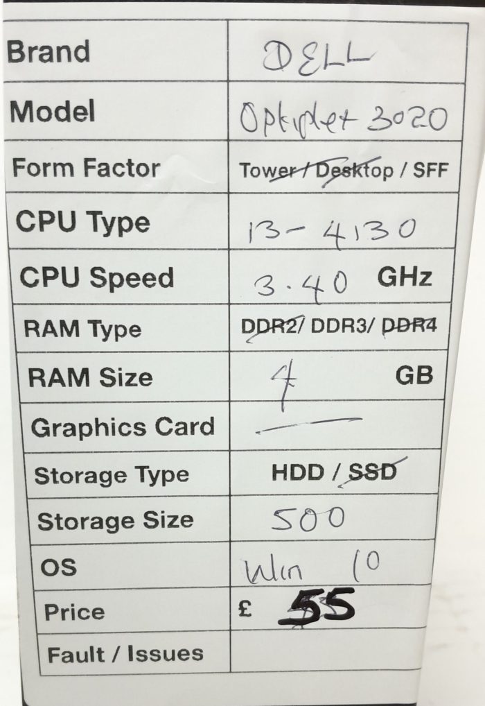 Dell Optiplex 3020 - SFF - i3-4130 3.4GHz - 4GB Ram - 500GB HDD - Windows 10 - Image 3