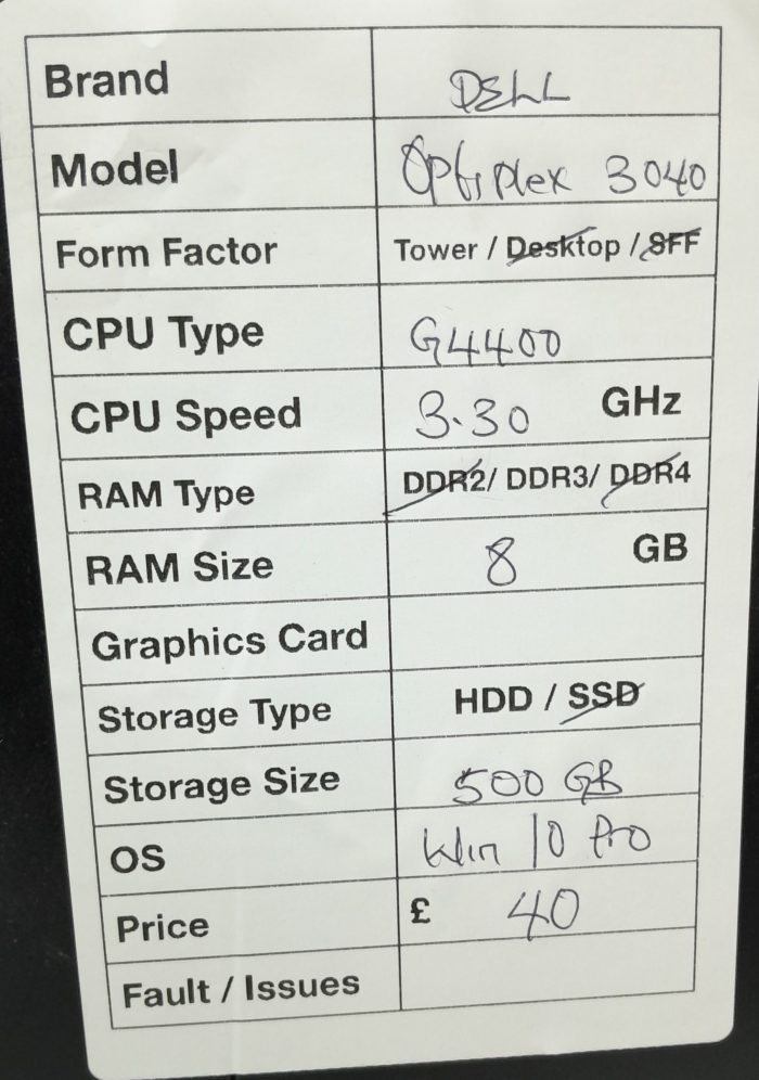 Dell OptiPlex 3040 - Tower - G4400 3.30GHz - 8GB RAM - 500GB HDD - Windows 10 Pro - Image 3