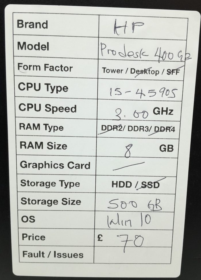 HP ProDesk 400 G2 - Tower - i5-4590S 3GHz  - 8GB RAM - 500GB HDD - Windows 10 - Image 3