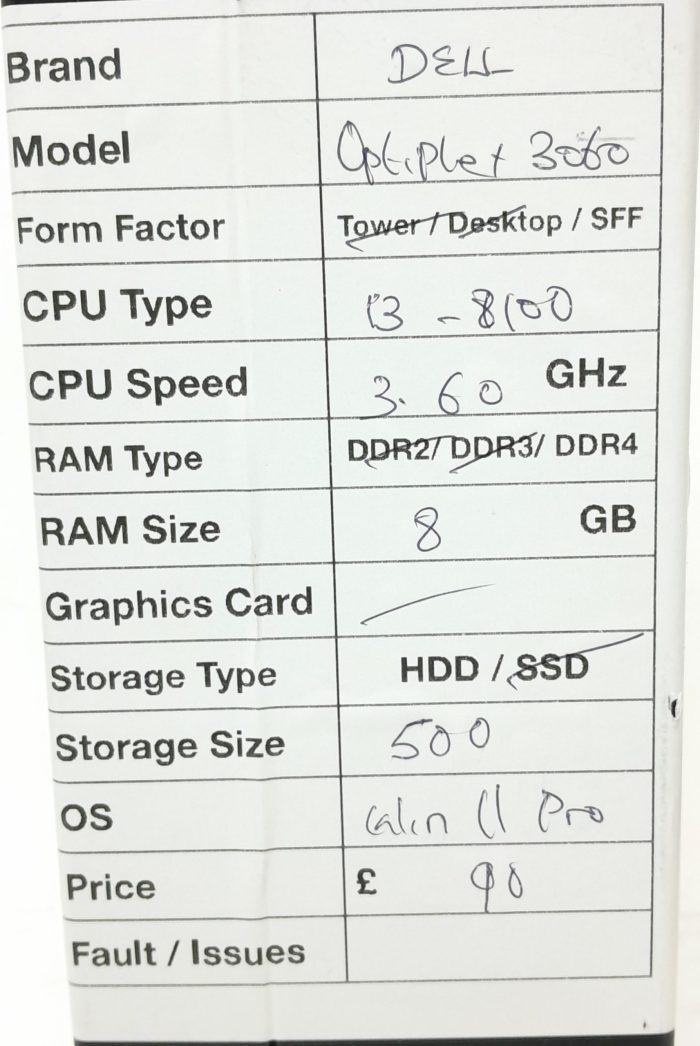 Dell OptiPlex 3060 - SFF - i3-8100 3.60Ghz - 8GB RAM - 500GB HDD - Windows 11 Pro - Image 3