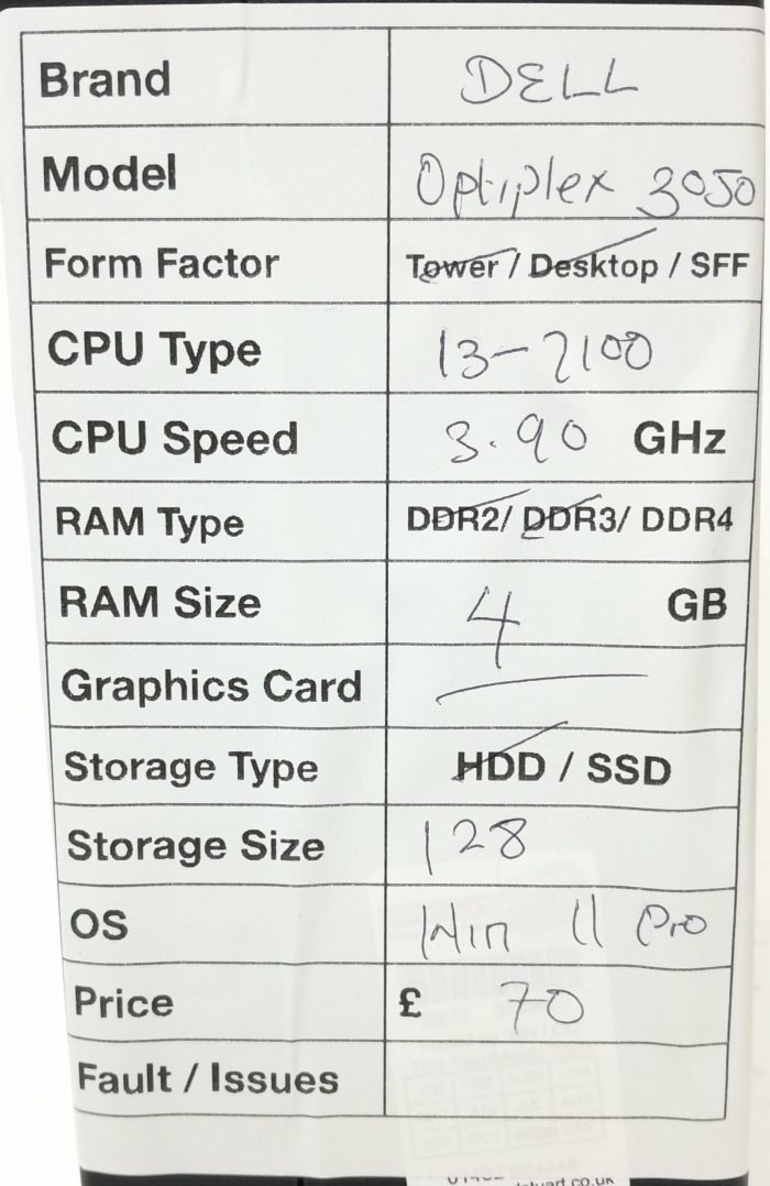 Dell Optiplex 3050 - SFF - i3-7100 3.90GHz - 4GB RAM - 128GB SSD - Windows 11 Pro - Image 3
