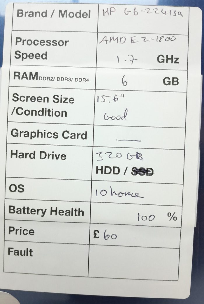 HP Pavilion G6-2241sa - AMD E2-1800 1.7GHz - 6GB - 15.6" - 320GB HDD - Windows 10 Home - Image 3