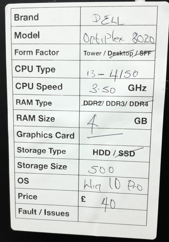 Dell Optiplex 3020 - Tower - i3-4150 3.5GHz - 4GB Ram - 500GB HDD - Windows 10 Pro - Image 3