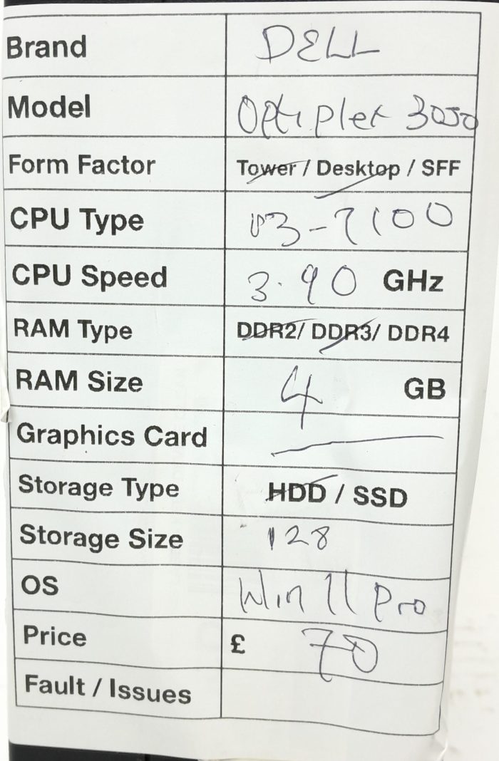 Dell Optiplex 3050 - SFF - i3-7100 3.90GHz - 4GB RAM - 128GB SSD - Windows 11 Pro - Image 3