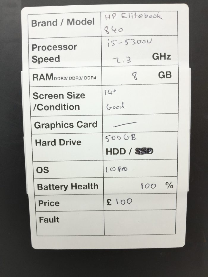HP EliteBook 840 - i5-5300U 2.3GHz - 8GB - 14" - 500GB HDD - Windows 10 Pro - Image 3