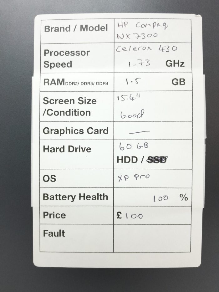 HP Compaq NX7300 - Celeron 430 1.73GHz - 1.5GB Ram - 15.4" - 60GB HDD - Windows XP Pro - Image 3