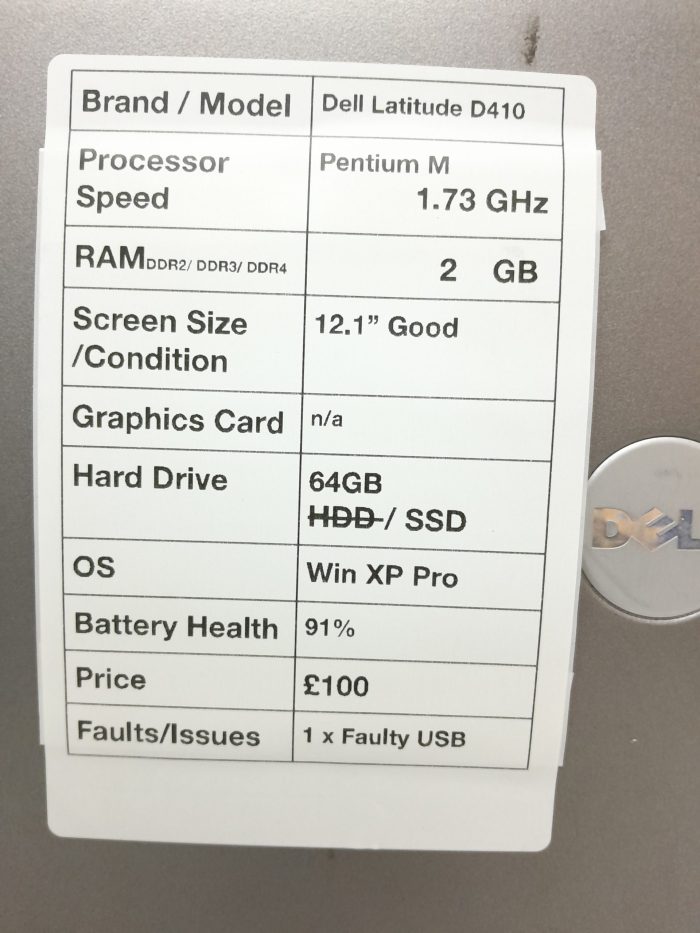 Dell Latitude D410 - Pentium M 1.72GHz - 2GB Ram - 12.1" - 64GB SSD - Windows XP Pro - Image 3
