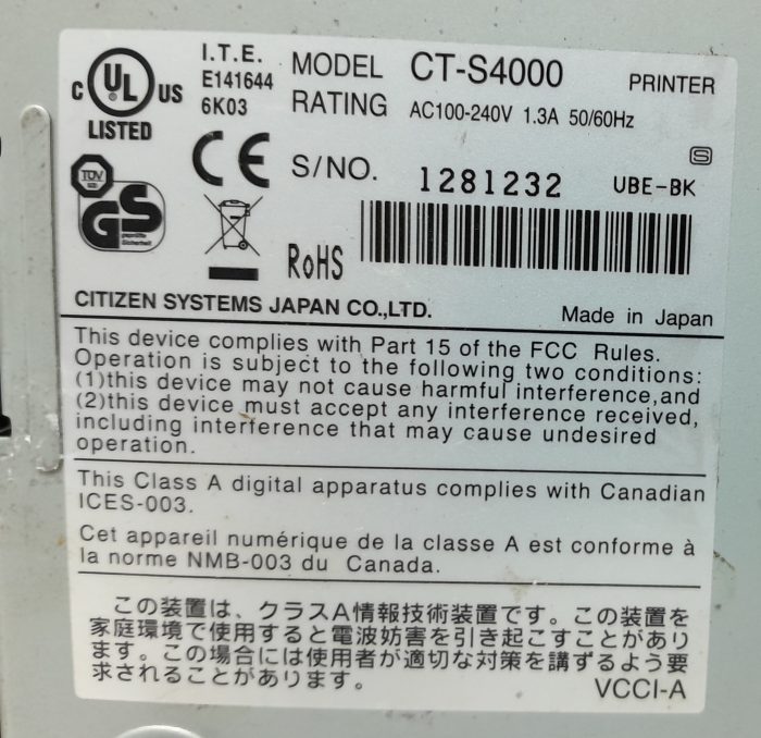 Citizen CT-S4000 Thermal Label Printer - Image 3