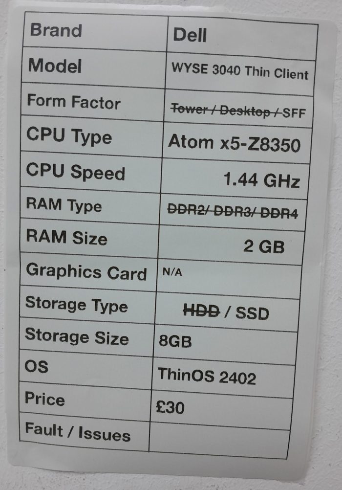 Dell Wyse 3040 - SFF - Atom x5-Z8350 1.44GHz - 2GB - 8GB SSD - ThinOS 2402 - Image 3